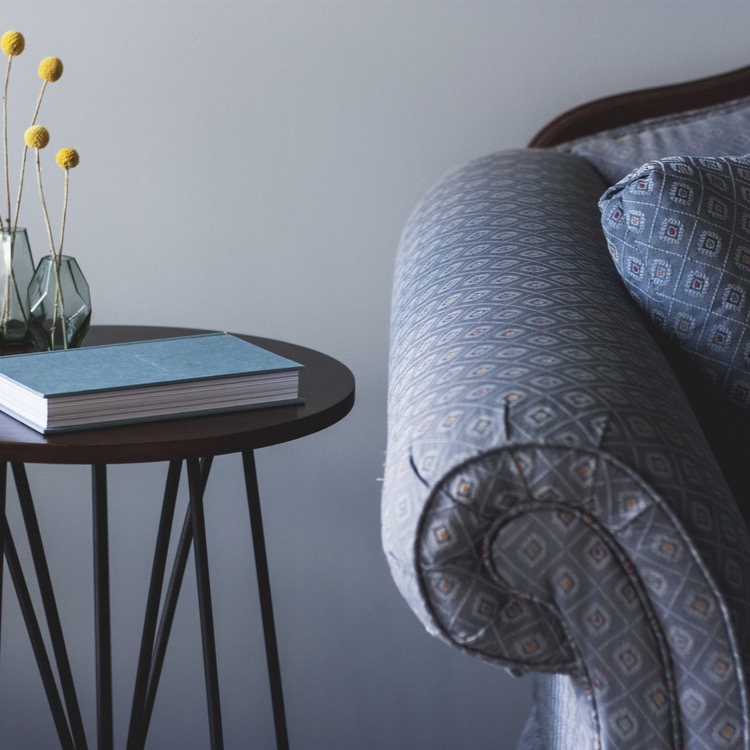 Latest Sale interior design, light blue sofa and book