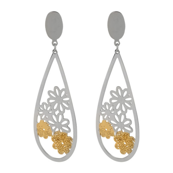 Fire Steel, Open cut PVD Gold Stainless Steel Oval Earrings